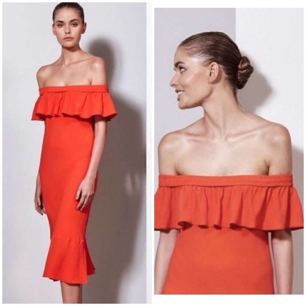VERONICA BEARD Orange Off The Shoulder Oleta‎ Midi Dress Size 6